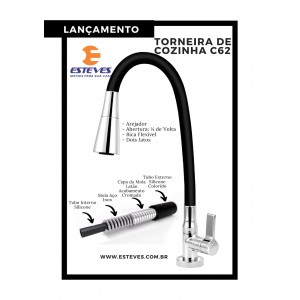 Torneira Cozinha Mesa Bica Articulada Preta com Ducha Clean C62 Esteves VTM622CWB