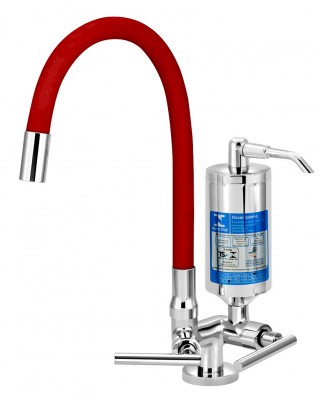Torneira Cozinha Mesa Com Filtro ABS ¼ Volta Bica Articulável Vermelha Omega C61 Cromado Esteves VTF461CWB