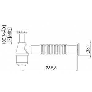 Sifão Cozinha Corrugado 1.1/2X1.1/2 Tubo Saída 30cm Dn40 Cromado Esteves VSM181CWB